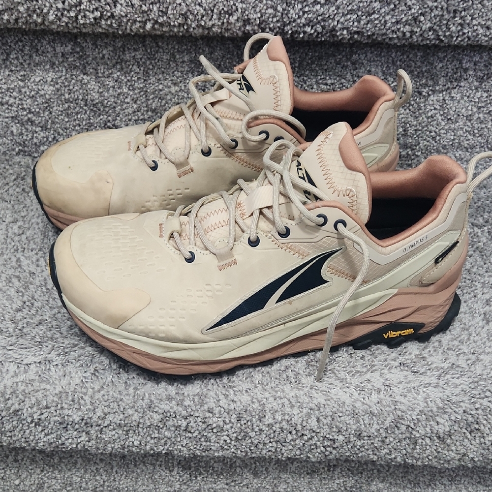 Altra Olympus Sand and Forest Green Trail Shoes